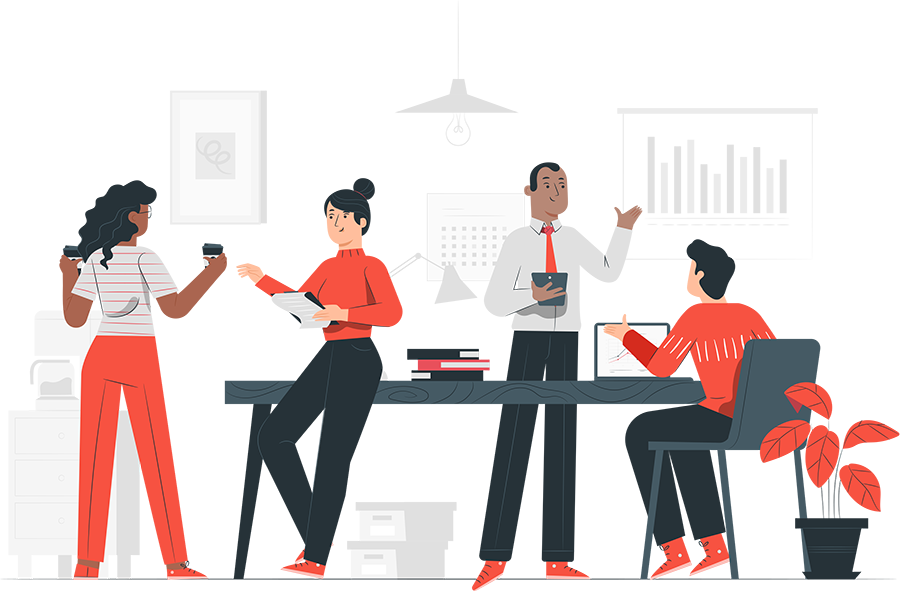 Illustration of a team collaborating on eSIM solutions